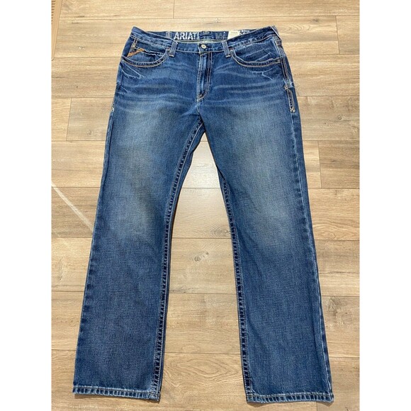 Ariat M4 Low Rise Boot Mens 38X34 Western Embroidered Thick Stitch Blue Jeans - Picture 1 of 10